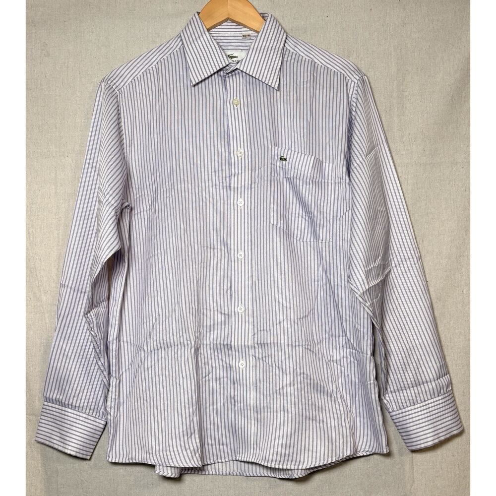 Lacoste Men’s Vertical Purple Striped Long Sleeve Button Down Shirt 16.5/41